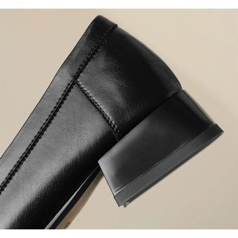 Women's Soft Leather Loafers Spring Autumn Soft Slip On Chunky Heel Versatile Loafers Women British Style Shoes