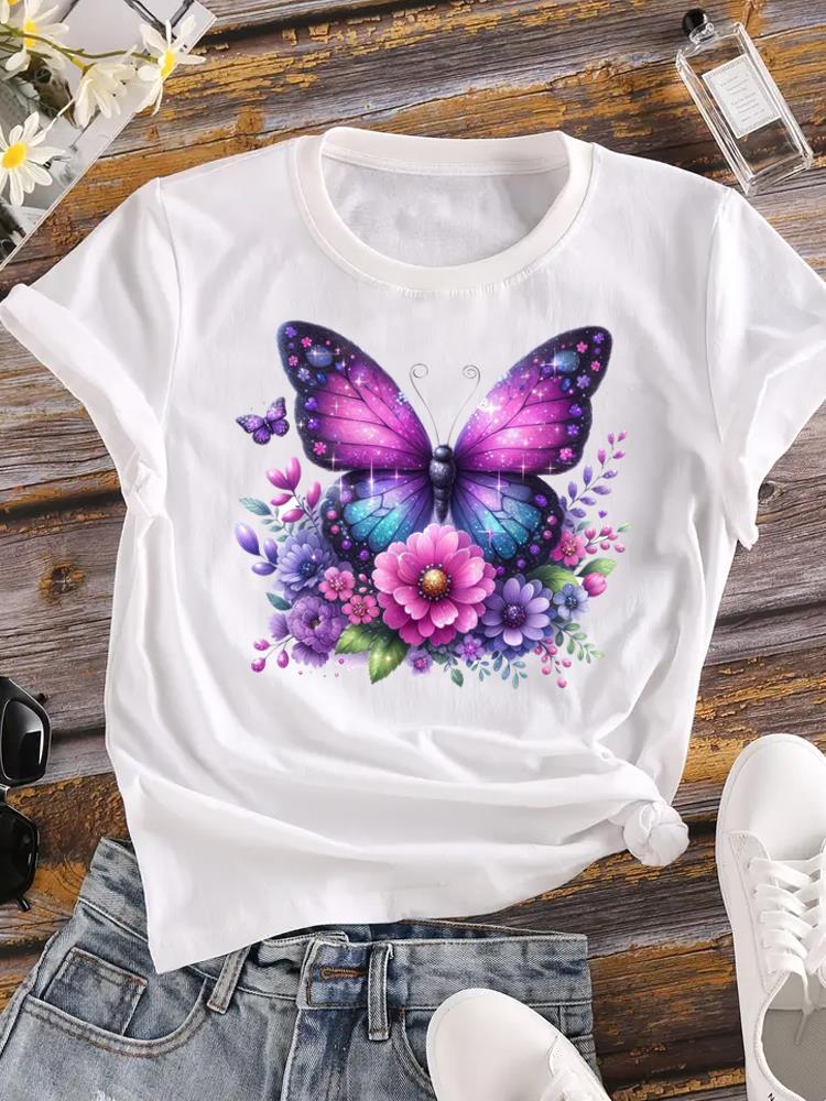(Asian Size)  Tee Women love heart plant trend cute Clothing Casual Top Short Sleeve T Shirt Fashion Print Lady Female Graphic T-shirts