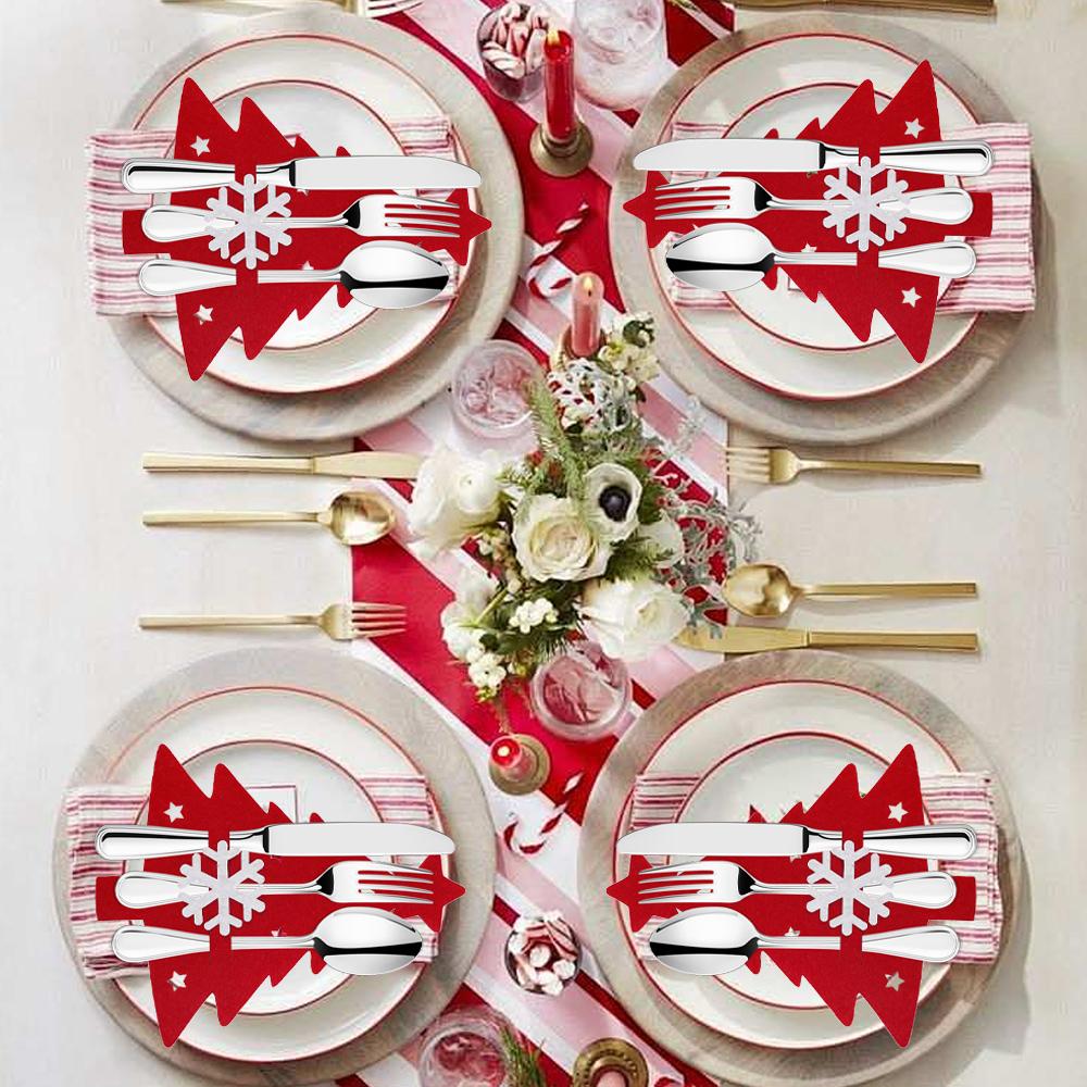 Huse pentru cuțite și furculițe de Crăciun Linguri din pânză din pâslă cu fulgi de nea Suport pentru tacâmuri Genți Acasă Crăciun Anul Nou Petrecere Decor pentru masă