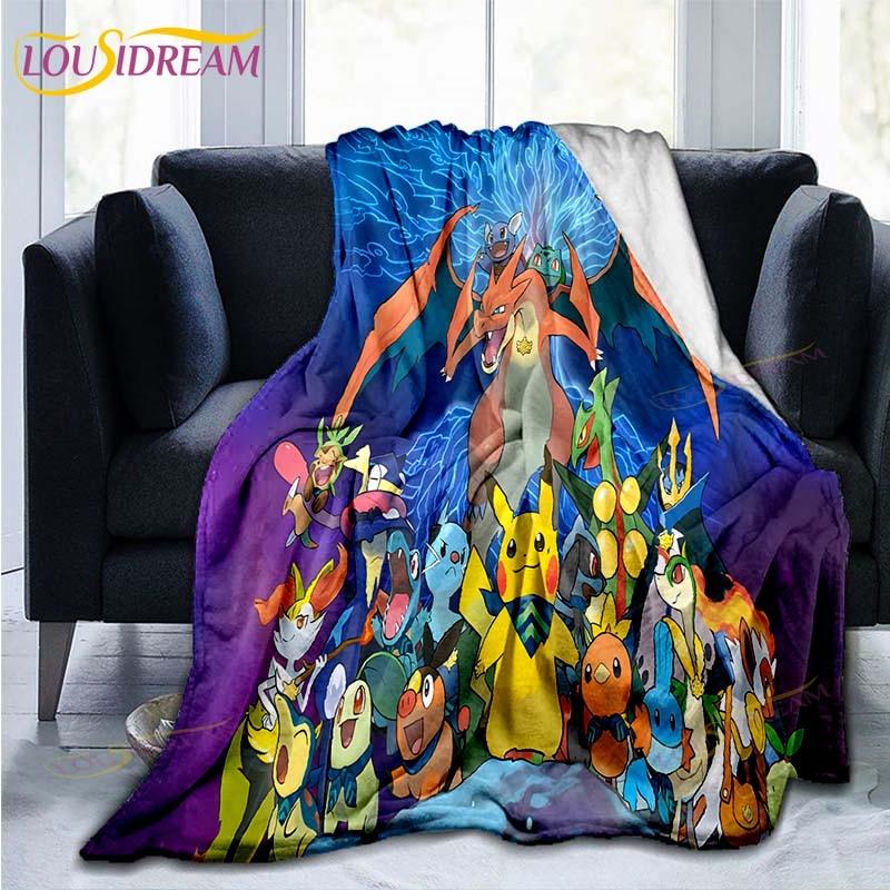 Manta decorativa con estampado de Pokémon, funda de edredón para sofá, ropa de cama de viaje, manta decorativa, manta de franela, colcha, mantas del Grinch