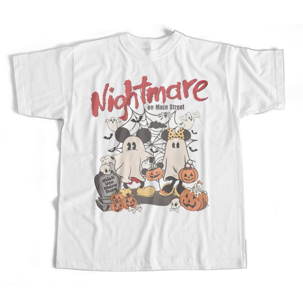 Vintage Mickey Minnie Ghost Halloween Tshirt Retro Disney Nightmare On Main Street Tees Halloween Gifts Women Oversized Tees