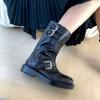 [Washed Horse Skin] Skinny Buckle Short Boots Women's Heightened Thick Soles 2025 Autumn and Winter New Thin Boots Spring and Autumn Short Boots