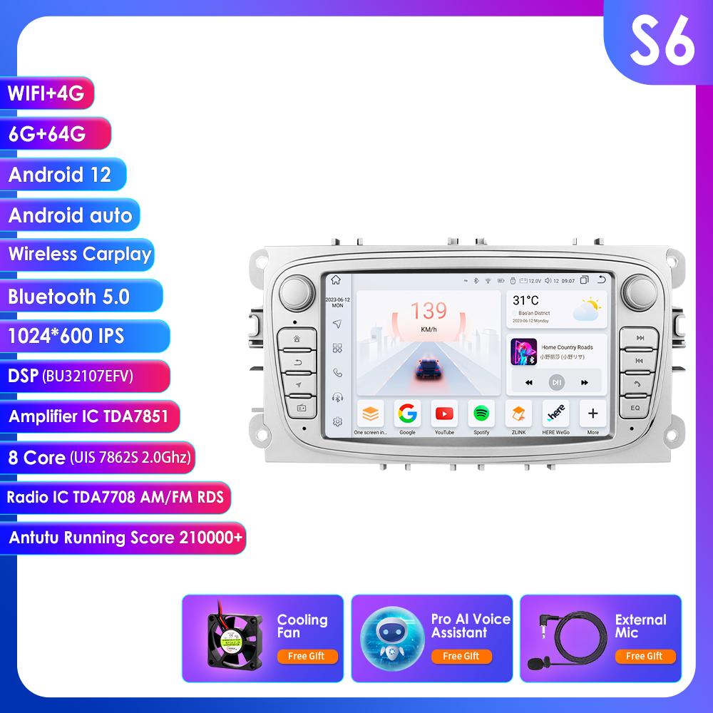 Hizpo For Ford/Focus/S-Max/Mondeo 9/GalaxyC-Max Car Radio Multimedia Video Player Navigation GPS Intelligent  Android 13 NO DVD 2din 2 Din 2.5D USB