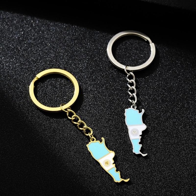 Argentina Map Flag Keychain Stainless Steel Charm Keyring Remembrances Jewelry