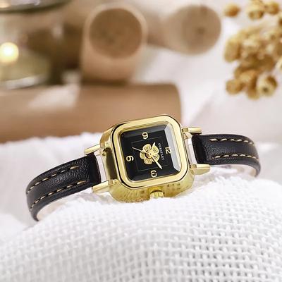 New Fashion Women Luxury Watches Ladies Wrist Watches Women Flower Leather Square Quartz Watch For Gifts