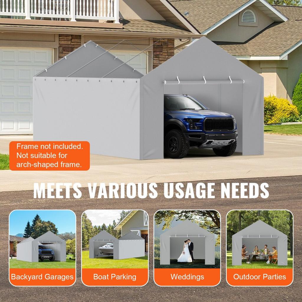 Carport Replacement Canopy Cover Side Wall 12 x 20 ft, Garage Tent Shelter Tarp Heavy-Duty Waterproof & UV Protected, Easy Installation with Ball