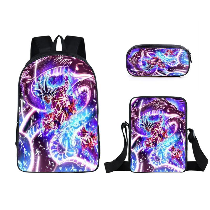 Animation seven dragon ball backpack, primary and secondary school schoolbag, satchel, shoulder bag, pencil case three-piece set