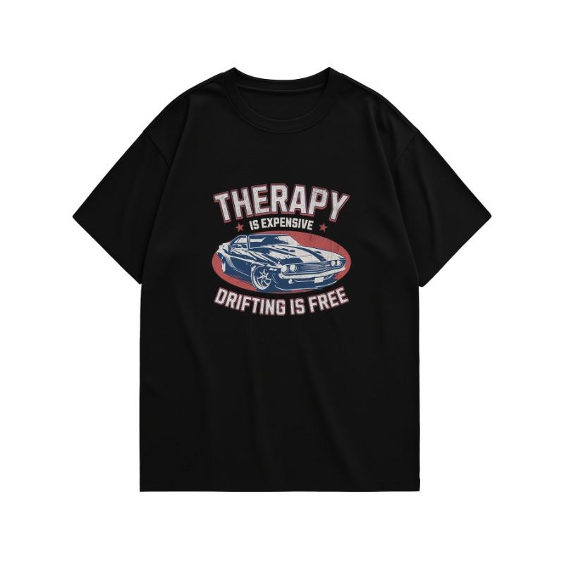 Mens fun driving Tshirt with the slogan Drift for free high driving cost paired with red and white drifting car pattern S