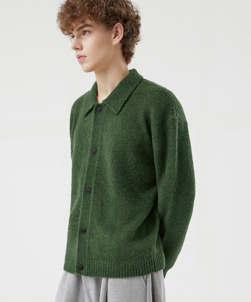 Trillion Wool Boucle Collar Cardigan Knit (Forest Green)