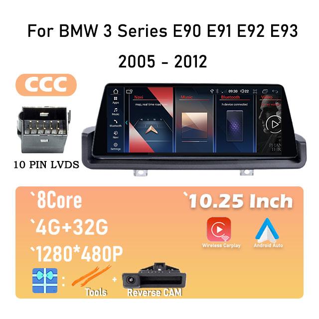 10.25" IPS Screen Car Radio Stereo Video Player GPS Navigation For BMW 3 Series E90 E91 E92 E93 2005 - 2012 Android 14 System
