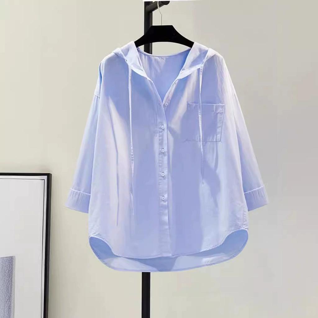 Women Oversized Tops Long Sleeve Fashion Korean White Blouse Women Shirt Hooded Casual Cotton Blouses