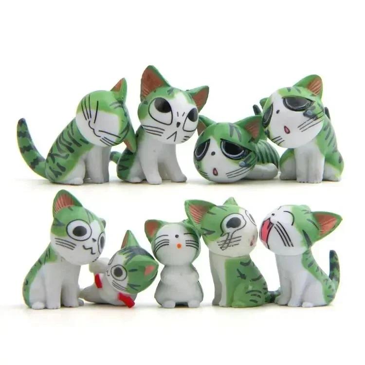 9Pcs/Set Cartoon Grey Sweet Cat Action Toy Figures 2-3CM