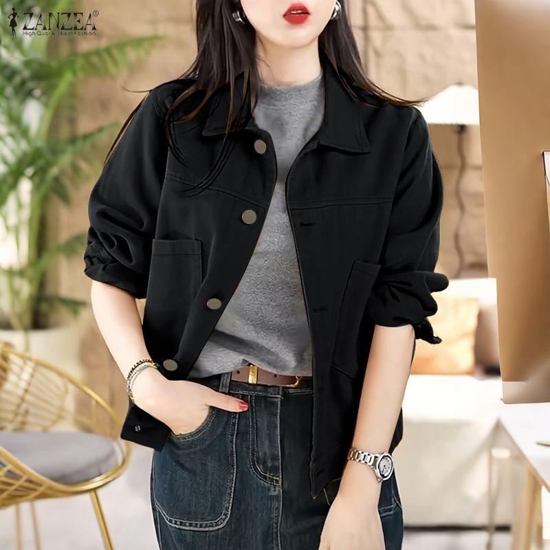 ZANZEA Women Casual Turn Down Collar Loose Long Sleeve Blouse