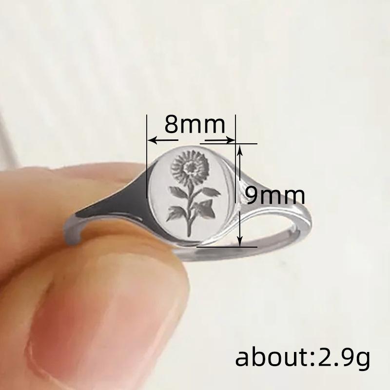 Simple Floral Niche Design Ring, Seal Sunflower Pattern Ring, Small Fresh Male And Female Index Finger Ring
