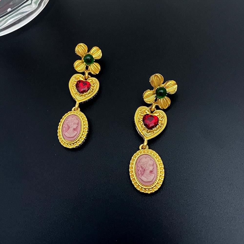 Court Style Vintage Necklace Elegant Retro Emboss Earrings Heart Cameo Bracelet  Girls