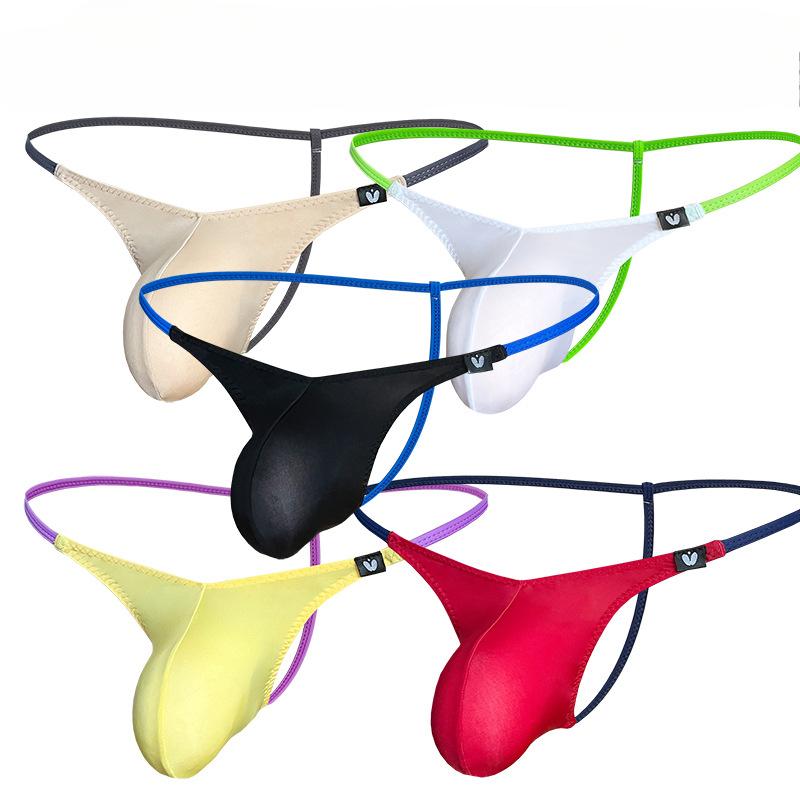 Big Penis Pouch Thongs Men Sexy Underwear Ice Silk G-String Low Rise Underpants Gay Man Erotic Panties Bulge Pouch Bikini Trunk