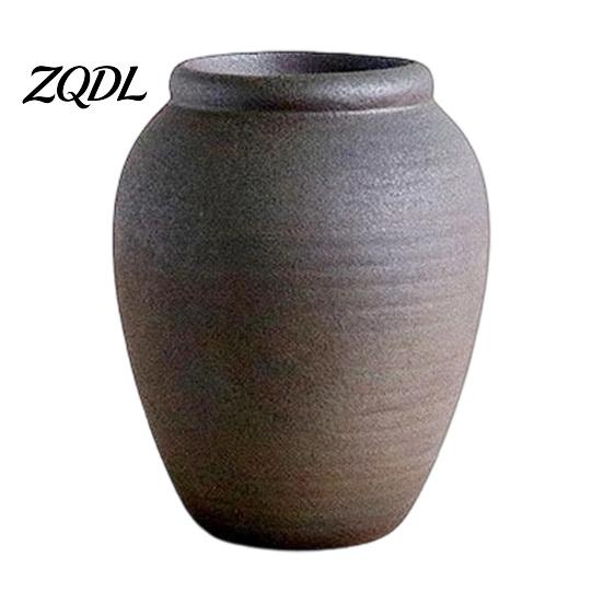 Retro European Style Flower Pot Round Ceramic Vase, Small Hydroponic Planter, Rustic Decorative Ornament Table Centerpiece Vase for Artificial Plants,