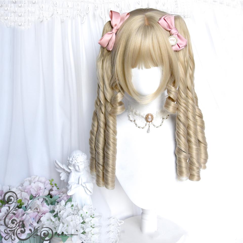 

Синтетические длинные вьющиеся парики Лолиты для женщин, светлый парик, парик для косплея на Хэллоуин, женские термостойкие волокна, парики из волос принцессы в стиле ретро