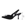 Crystal Square Buckle High Heels Sandals Women Tacones Summer Slip On Pointed Toe Pumps Woman Thin Heel Party Wedding Shoes