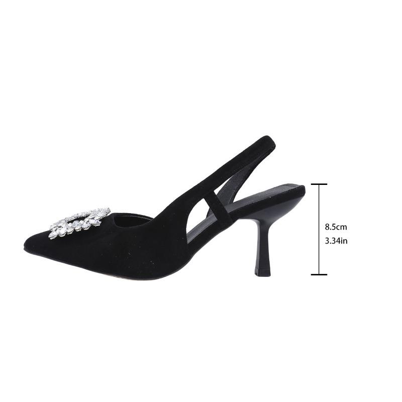 Crystal Square Buckle High Heels Sandals Women Tacones Summer Slip On Pointed Toe Pumps Woman Thin Heel Party Wedding Shoes