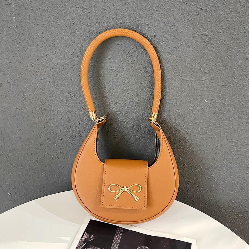 Solid Simple Color Gold Bow Decoration Women Casual Shoulder Bag For Use Daily