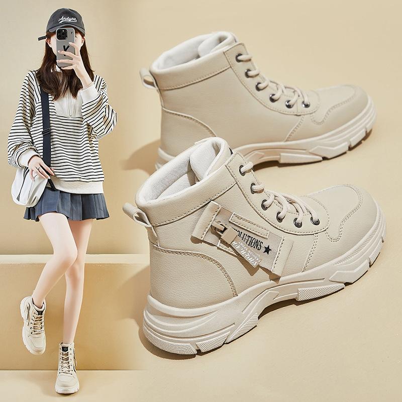 Damen-Kampfstiefeletten mit Schnürung, klobige Plateaustiefeletten aus PU-Leder, runde Zehenpartie, kurze Stiefeletten für Damen, Herbst/Winter, Schlupfstiefeletten