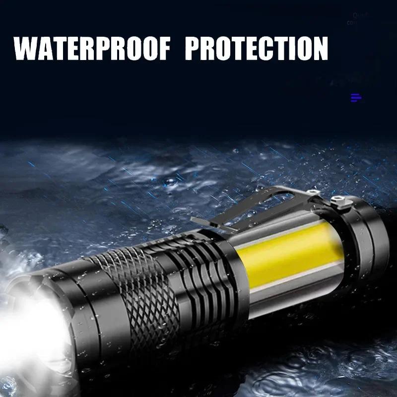 2000LM MINI Flashlights Built In Battery USB Charging LED Flash Light COB Zoomable Waterproof Tactical Torch Lamp Bulbs Lantern