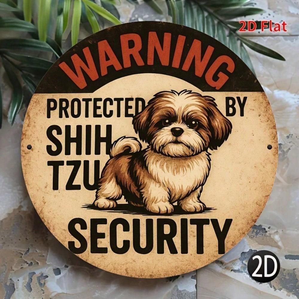 Shih Tzu Security Dog Metal Sign - 7.8 X 7.8 Durable Tin Wall Decor for Home, Office, or Garage