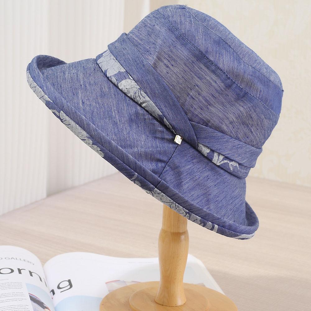 Middle-aged and elderly curled edge women's elegant and simple sunshade bucket hat outdoor sunscreen thin breathable women's spring and summer basin h