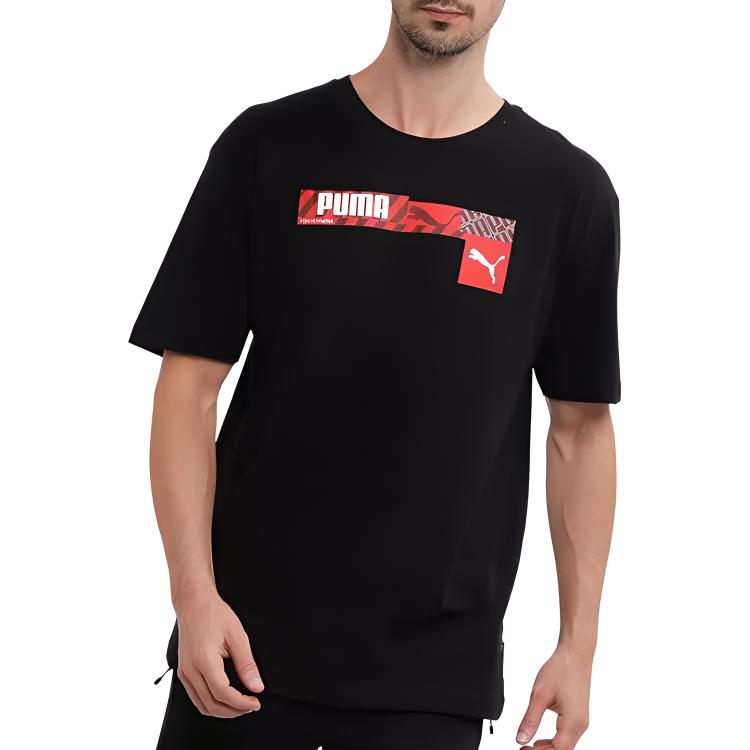 Puma Solid Color Casual Printed Breathable Short Sleeve T-Shirt Men Tops Black 673441-01