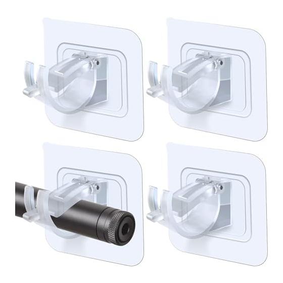 Set of 4 Round Rod Fixing Clips Curtain Rod Bracket Support Bar Wall Hanging Hook Rail Pole Holder Adhesive Tape Wall Hanging Hook Shower Bottle