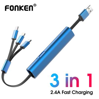 FONKEN Cavo di ricarica USB 3 in 1 Cavo da USB a micro USB/tipo C/Lightning Cavo di ricarica retrattile Cavo di ricarica rapida 2,4 A