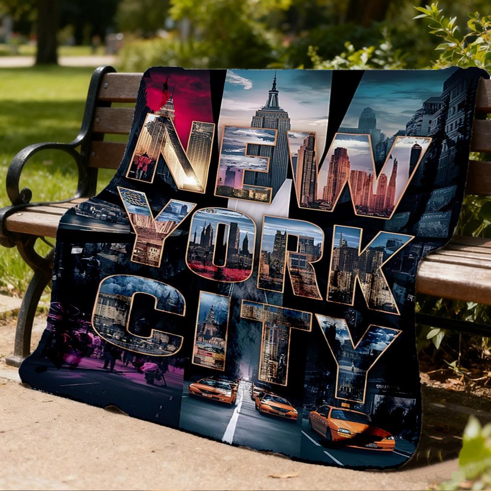 1pc New York City skyline Outdoor Flannel Blanket Soft All Season Polyester Throw , Perfect for Picnics & Travel , Picnic Accessory