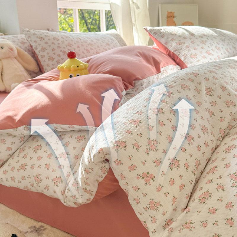 A-Class Double-Layer Yarn Floral Bedding Set Bubble Cotton Skin Friendly Summer Duvet Cover Sets Ins Soft Bed Linens for Home