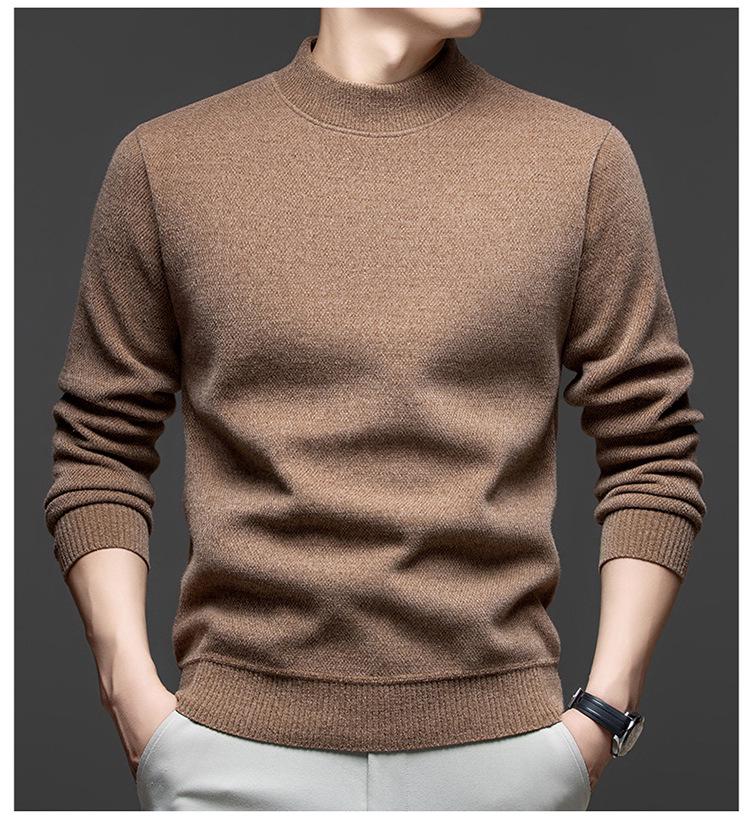 Men's Thick Velvet Knit Sweater - Winter Warm Half-High Collar Base Layer