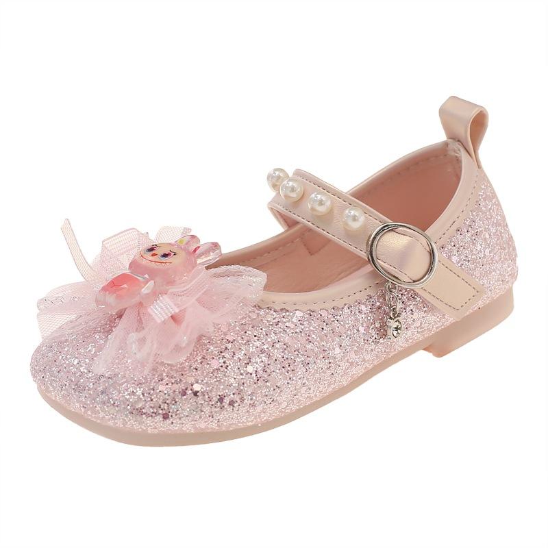 Girls leather shoes children's princess crystal shoes spring and autumn 2025 new casual single shoes rhinestone soft sole girls performance shoes