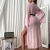 1011 New European and American Large Size Pink Striped Long-sleeved Sexy Nightdress Can Be Worn Outside Women's High-end Sense