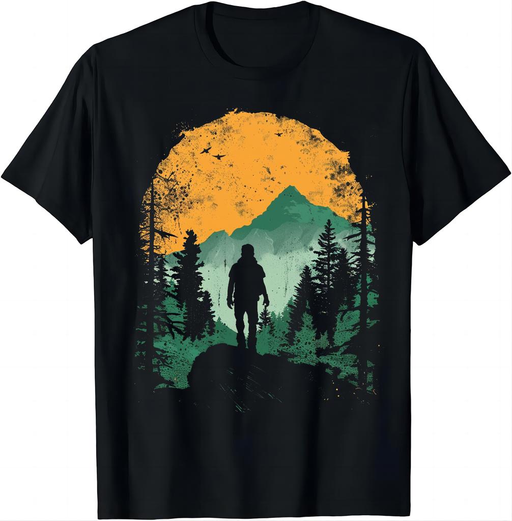 Retrostyle Hiker Tshirt with Mountainous Print T Shirts Graphic T Shirts Mens Clothes Tops Camisas Streetwear Ropa Hombre