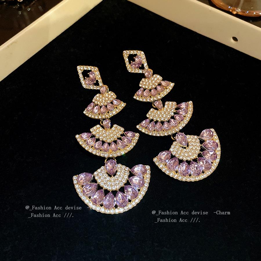 Silver Needle Diamond Fan Pendant Earrings Light Luxury High Sense Exaggerated Necklace Niche Fashion Temperament Necklace Women