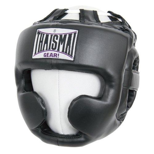 ISAMI BX-90 Thaisamai Защита головы из ПУ // ISAMI Защита головы Детский подбородочный протектор для Бокса, Кикбоксинга и Спарринга (Средний, Черный)