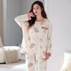 Damen Plus Size Süßes Rundhals-Loungewear-Set - Baumwoll-Schlafanzug für Frühling & Herbst mit Brustpolstern