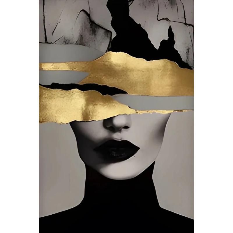 Modern Canvas Print Art Gold Black Woman Portrait Art Canvas Painting Abstract Woman Face Poster Wall Art Picture for Home Decor