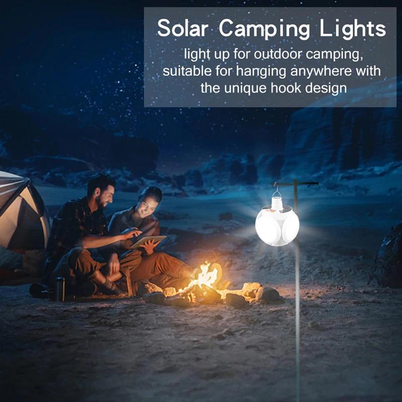 Hook Portable LED Light Burling Folding Solar Outdoor Waterproof Emergency Solar USB Charging Light Camping Garden Lighting