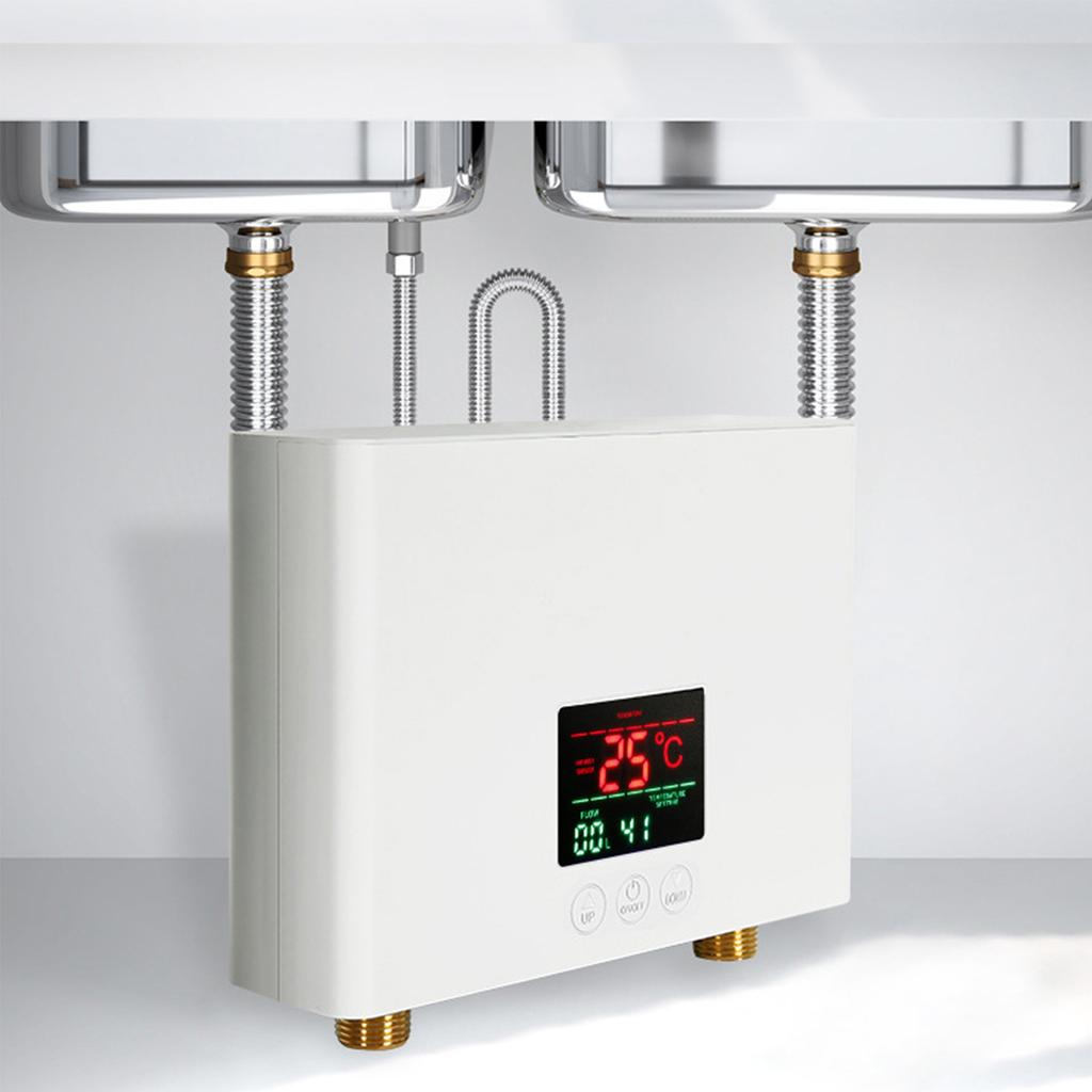 Water Heater 5500W   Lectric Tankless Water Heater Wall-Mounted with LED Display and Remote Control for Home RV Kitchen Bathroom, White