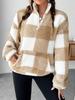 2025 Cross-Border Plaid Plush Long-Sleeve Women's Casual Sweatshirt with Pockets