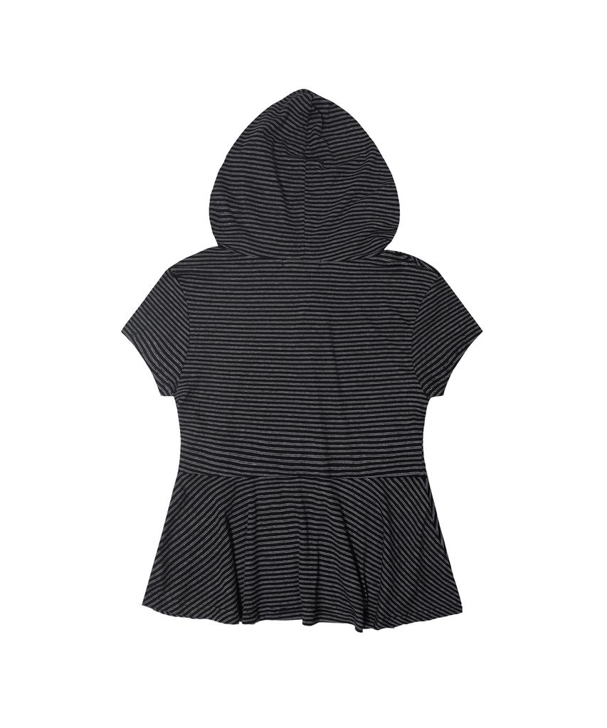 FANCY CLUB Striped Hooded Flare Top (Black) F26Qb072