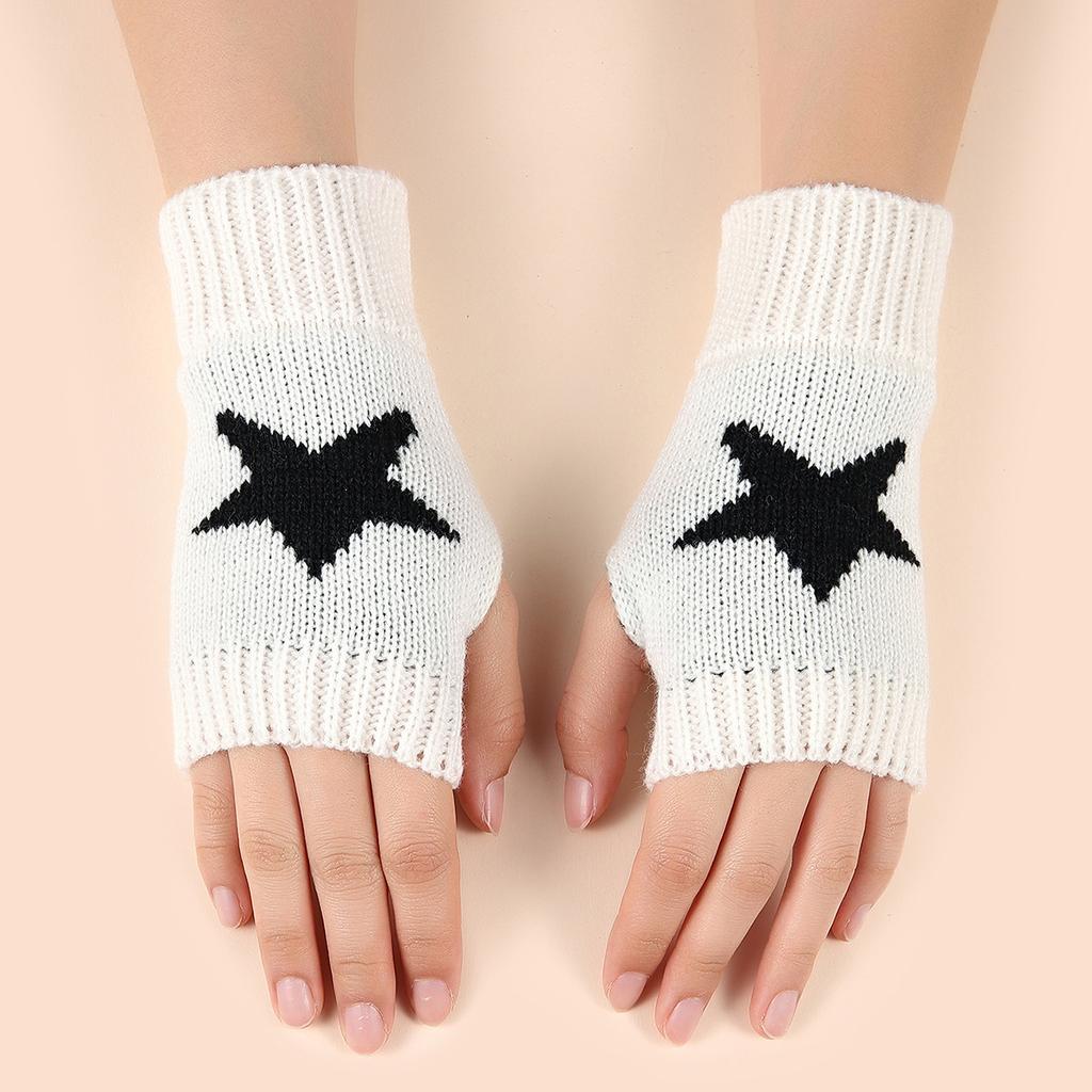 Korean Y2K Star Knitted Gloves Women Girls Fashion Pentagram Fingerless Gloves Winter Soft Hand Warmer Woolen Half Finger Gloves