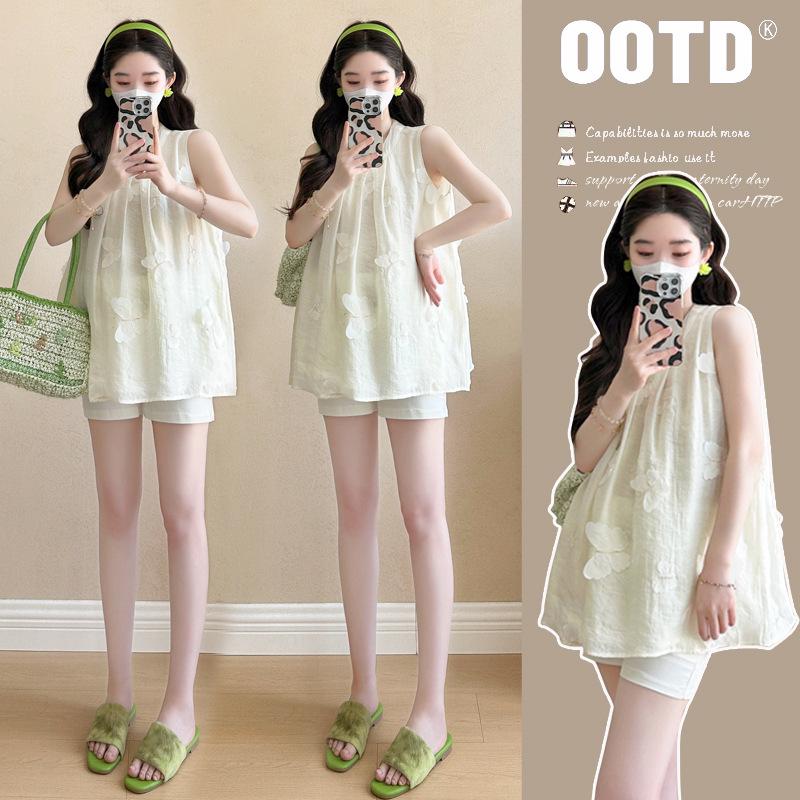 

Summer Maternity Embroidered Chiffon Shirt & Tummy Support Shorts Set 2XL