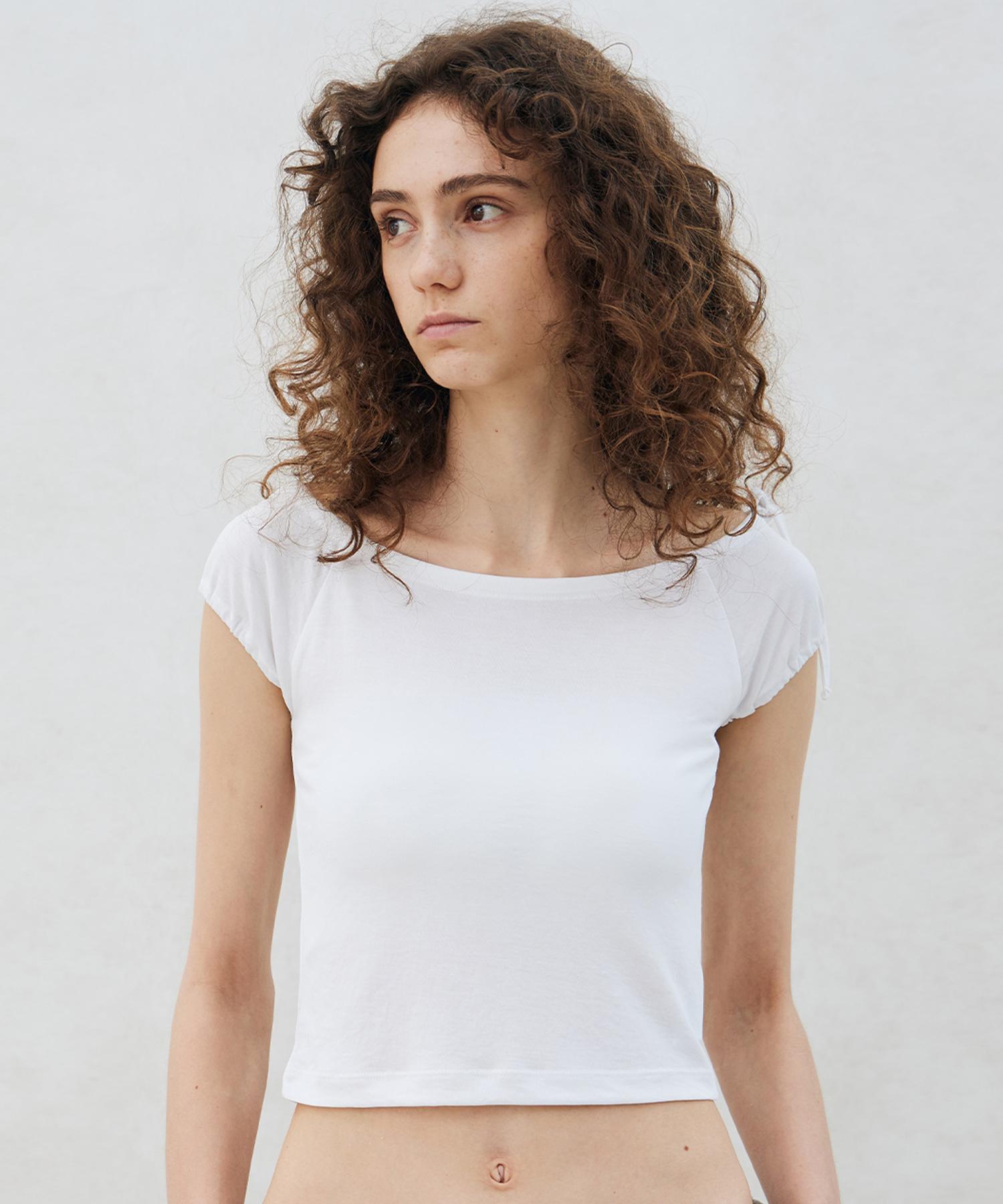 Itove Seoul Shirred Boat Neck T-Shirt Wh Free