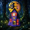Halloween Glowing Haunted House Figurine Resin Handicraft Witch Pumpkin Cat Decoration for Festive Home Furnishings